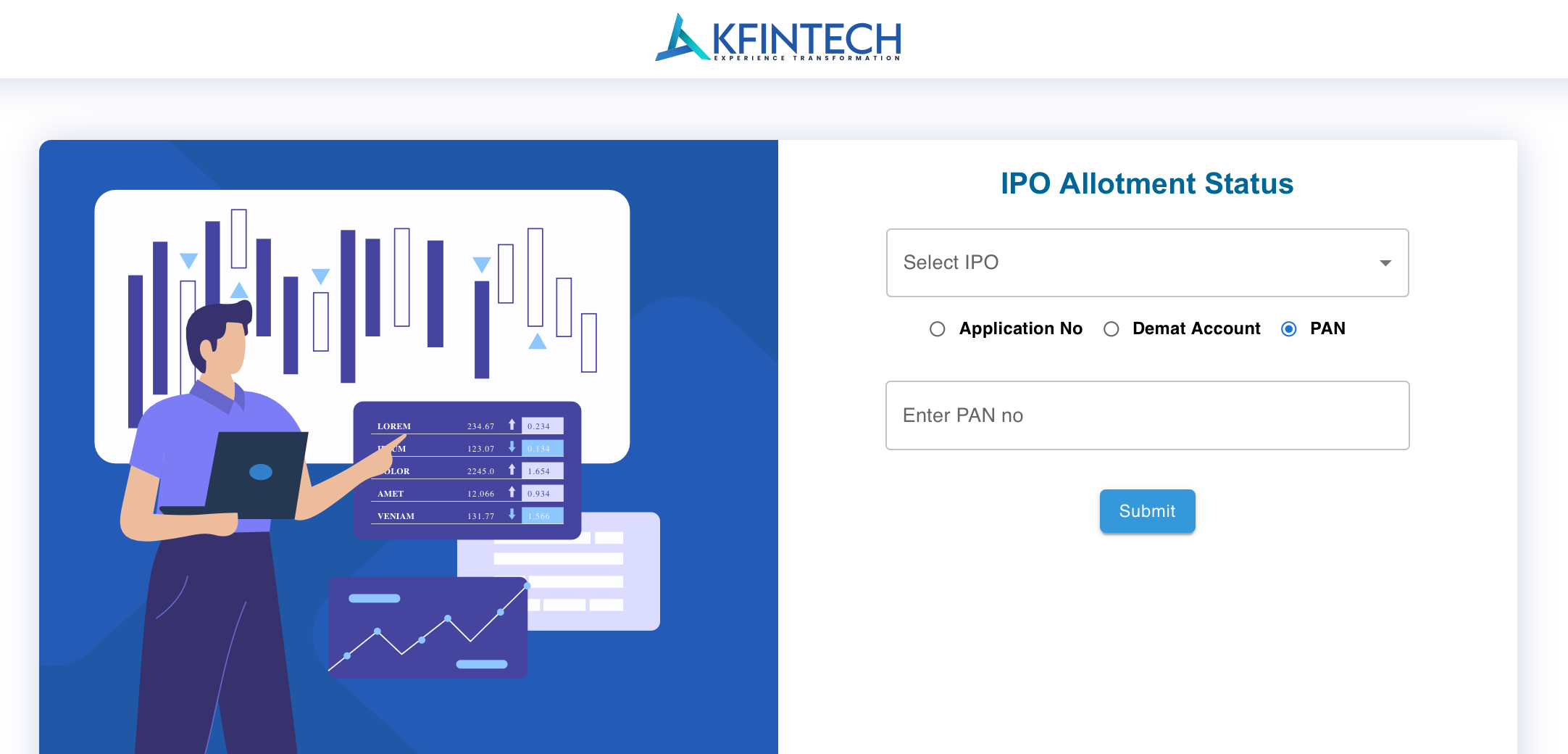The KFintech IPO allotment status portal for ipo status