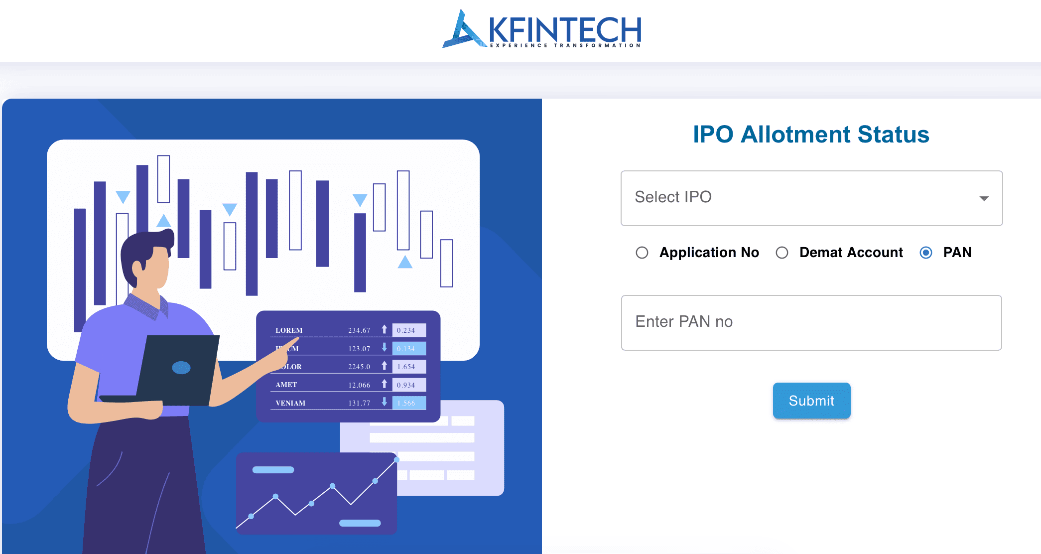 Kfintech IPO allotment status page screenshot
