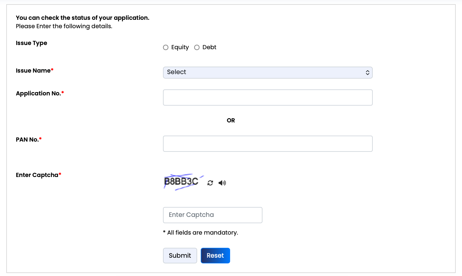 BSE IPO allotment status page screenshot